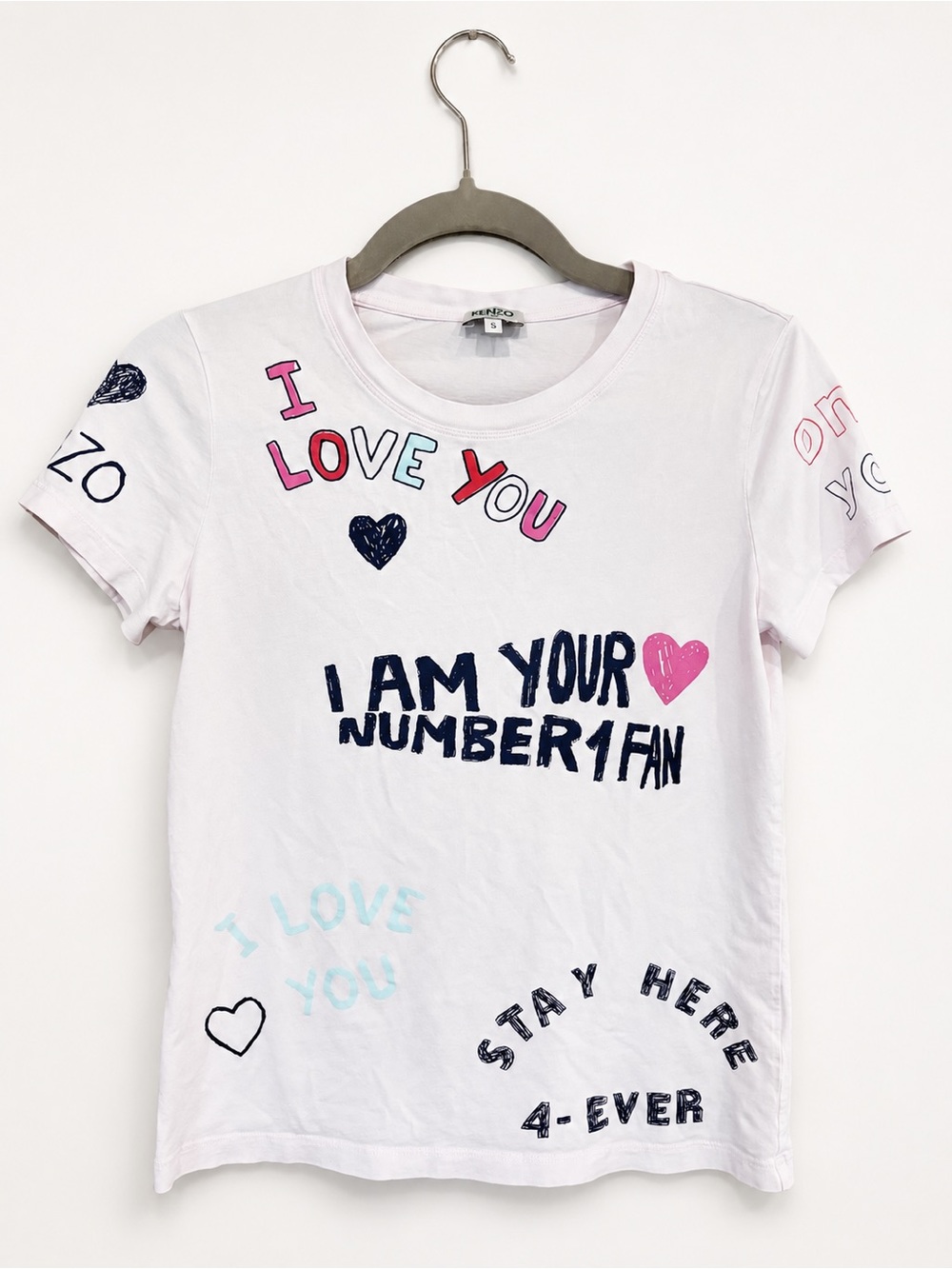 Kenzo Paris Pale Pink Doodle Graphic Tee Size S